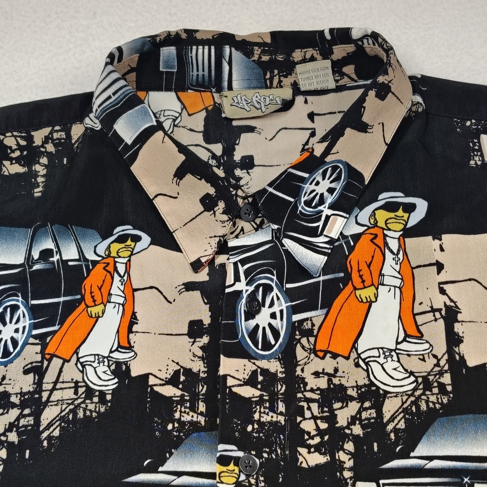Vtg‎ Uprok Cadillac Shirt Men 3XL Black Orange Short Sleeve Button Up streetwear - Picture 2 of 10